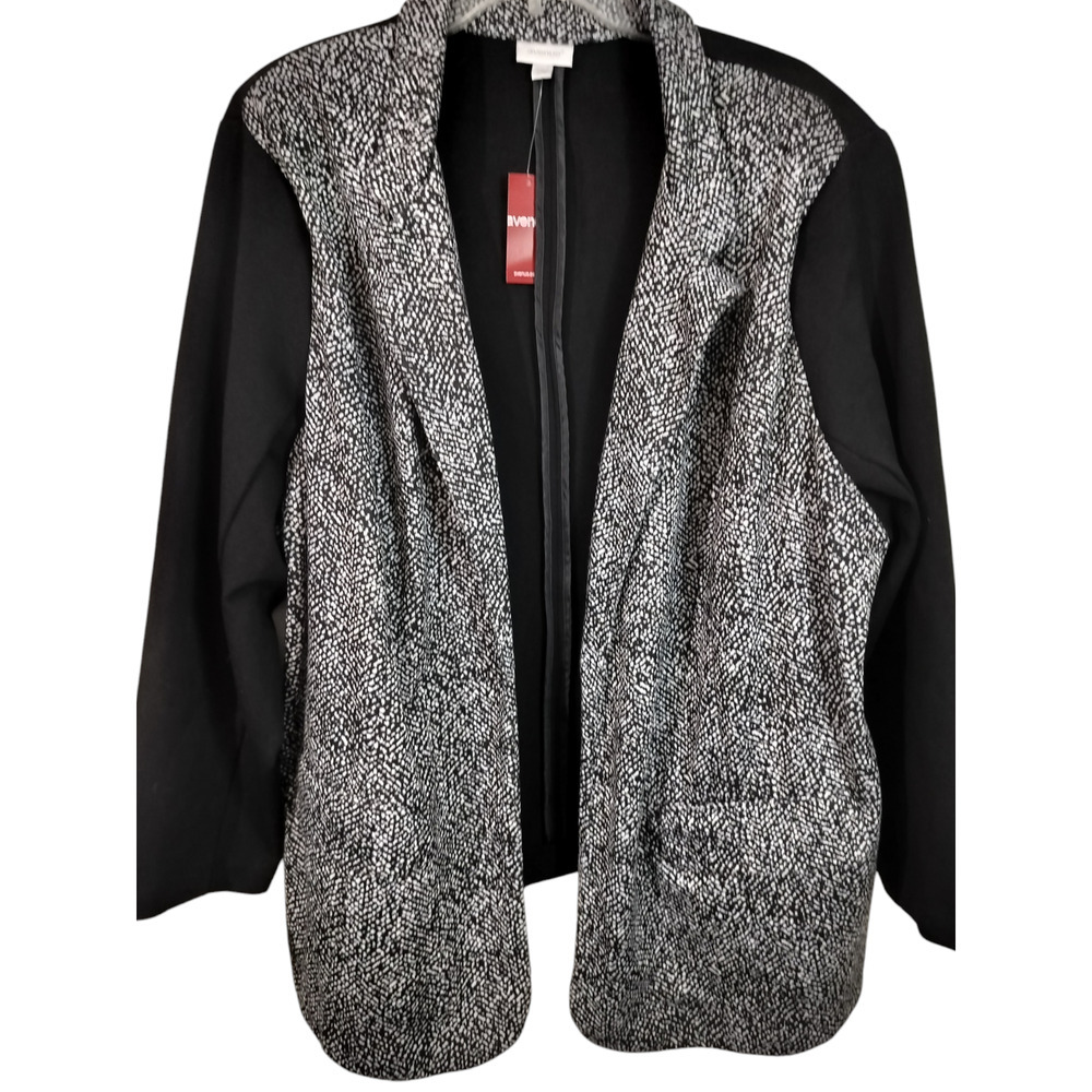 3275) Avenue Black & Gray Patterned Open Front Blazer Jacket Plus Size 26/28